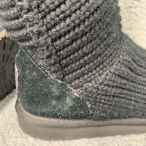 UGG Women's Classic Cardy Fold Over Two Button Tall Knit Boot-Black Suede, Sz 6 - Picture 10 of 16